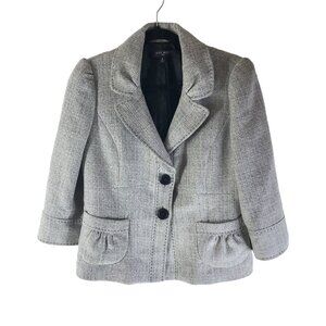 Nine West Womens Tweed Blazer Jacket 3/4 Sleeve Gray Size 6